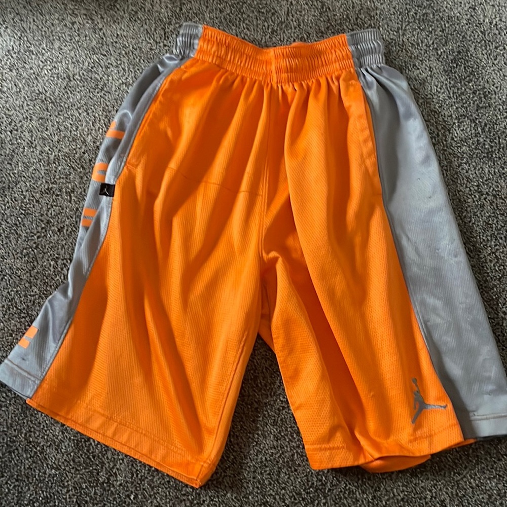 Jordan basketball shorts. Orange and grey. Barely worn. Great shape
